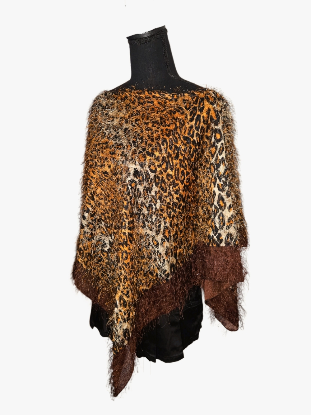 Y2k XOXO Fuzzy Leopard Print Poncho in Brown and Tan!